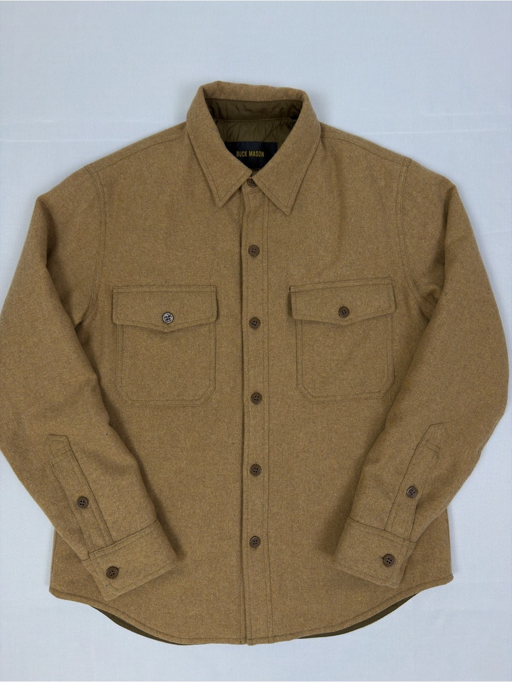 Buck Mason Wool Blend Quilted Insulated Jacket Tan Brown